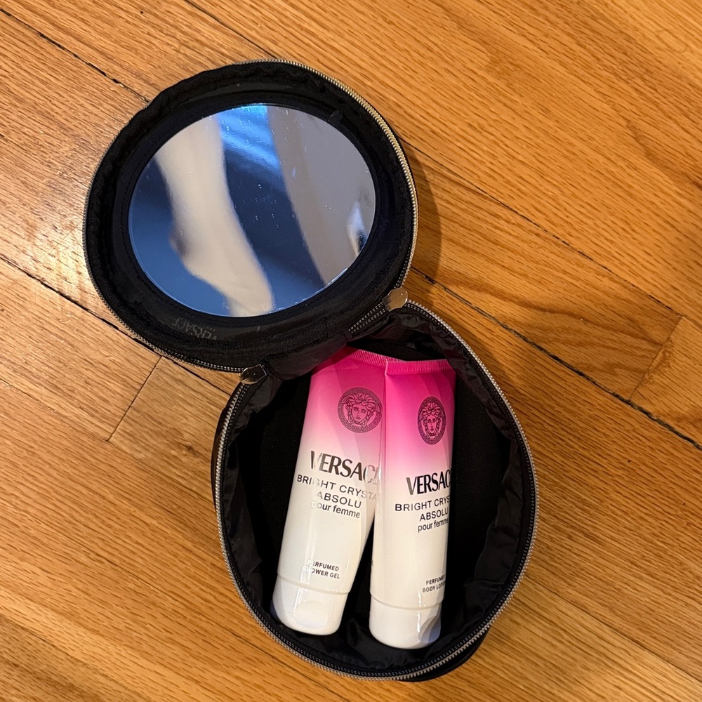 Versace Black Round Toiletry Bag + Toiletries